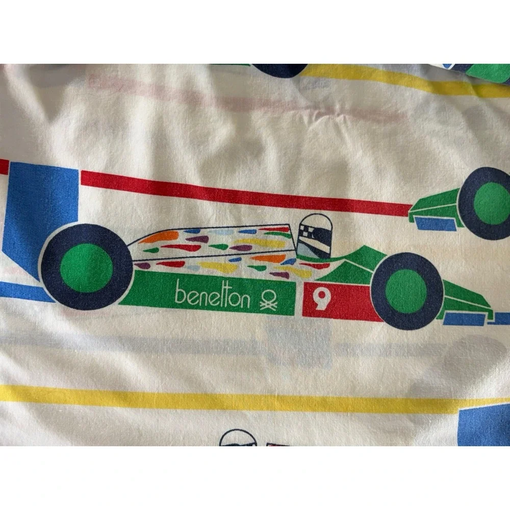 UNITED COLORS OF BENETTON Indy Race Car F1 Twin Fitted Sheet Vintage 80s Fashion